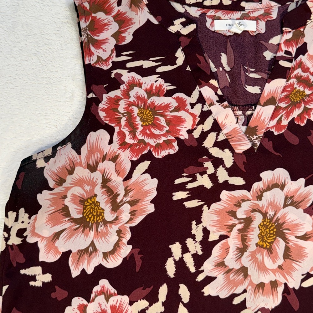 Maurices Floral Sleeveless Blouse Size M Burgundy Pink Boho Top - Picture 6 of 14